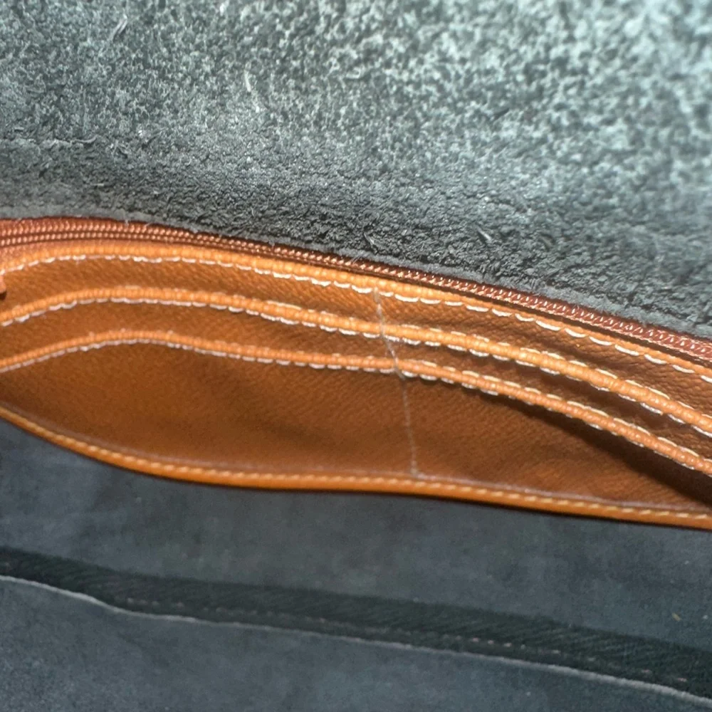 Dooney & Bourke 1980's  Cavalry Trooper  Black -Tan | DB Horseshoe Strap Tabs